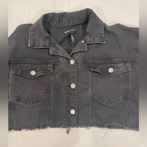 Black Label Black Denim Cropped Jacket - Size Medium - Picture 2 of 10